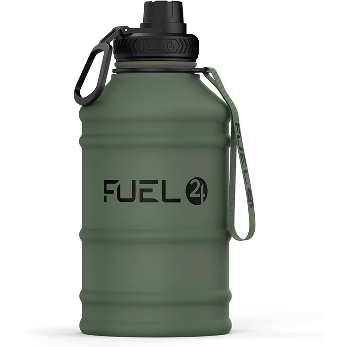 Fuel24 Суперміцна пляшка для води з нержавіючої сталі 1,3 л і 2,2 л, герметична та без BPA, спортивна фляга для фітнесу та тренувань, зелена