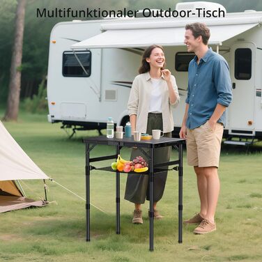 Складний кемпінговий стіл Anbte 58x40 см, алюмінієвий каркас, чорний пластик, 3 висоти (26/48/70 см) з сіткою для зберігання, для саду, балкону, пікніка