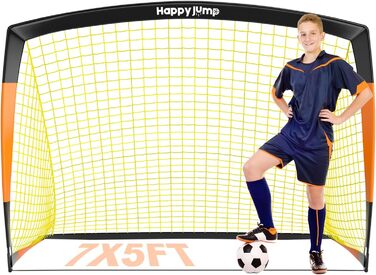 Складані футбольні ворота Happy Jump 7x5 FT для саду, чорні з оранжевим, для тренувань, розміри 3x2.2, 4x3, 5x3.6, 7x5 футів