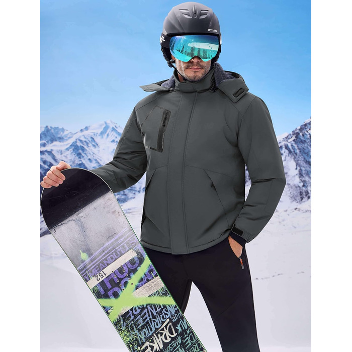 Чоловіча водонепроникна лижна куртка WUFU, тепла зимова модель, вітрозахист, сірий темний колір (XL)