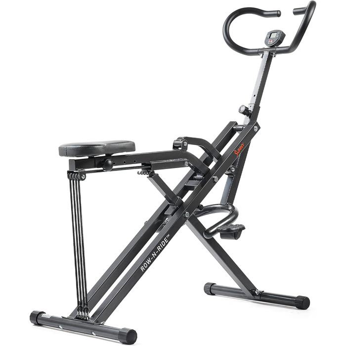 Тренажер для присідань та греблі Sunny Health & Fitness Row-N-Ride Plus, складаний, для дому, посилений, для тренування сідниць і ніг, модель 077PLUS