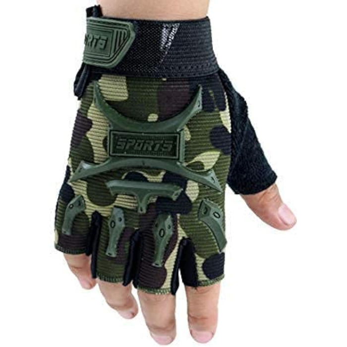 Дитячі велосипедні рукавички Long Keeper для хлопчиків та дівчаток, напівпальцеві, для скейтбордингу, катання на роликах та альпінізму, Outdoor Sport (камуфляж/S)