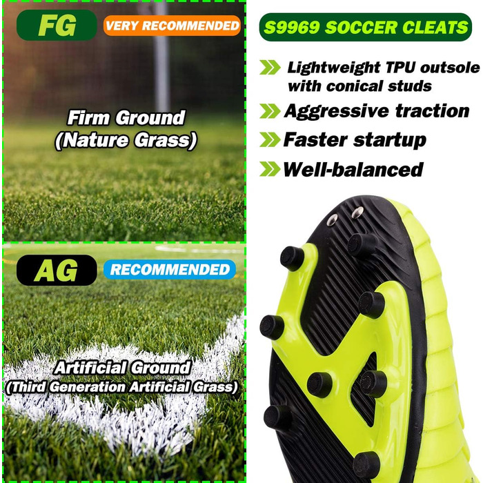 Дитячі футбольні бутси для хлопчиків та дівчаток FG/AG, професійні, для тренувань та гри на природі, унісекс (32 EU, лимонно-жовтий)