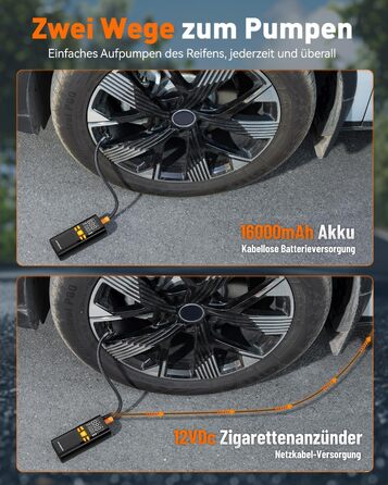 Електрична компресорна насос-автомат NEVERLAND 150 PSI, портативна, для авто, мотоцикла, велосипеда та м'ячів, акумуляторна, USB-C, LED ліхтарик, павербанк