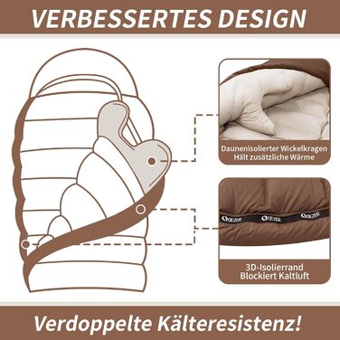 Пуховий спальний мішок для дорослих та дітей, легкий зимовий спальник Outdoor 8°C ~ -30°C для кемпінгу та альпінізму з 650 FP гусячим пухом