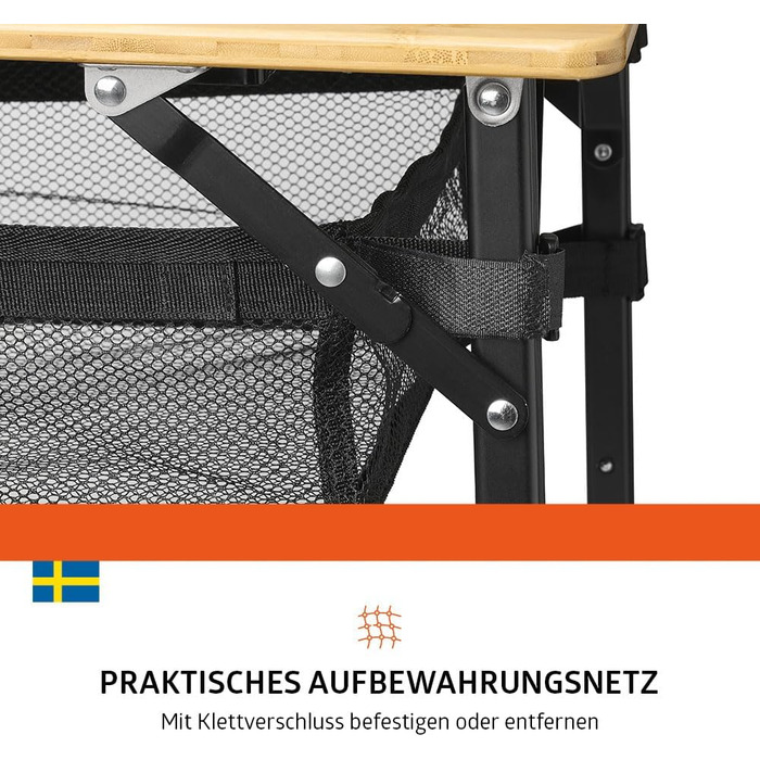 Зручний складаний садовий/кемпінговий столик Campout з бамбуковою полицею (65x50x65 см), 3 положення висоти, з сумкою