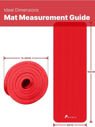 ROMIX Килимок для йоги, 15 мм, з антиковзаючою поверхнею, з сумкою та ременем, для фітнесу, пілатесу, медитації, червоний