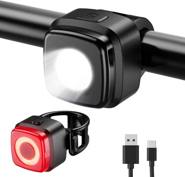 Набір велосипедних фар IPX5, водонепроникна передня та задня лампа, USB Type-C, акумуляторна, чорна