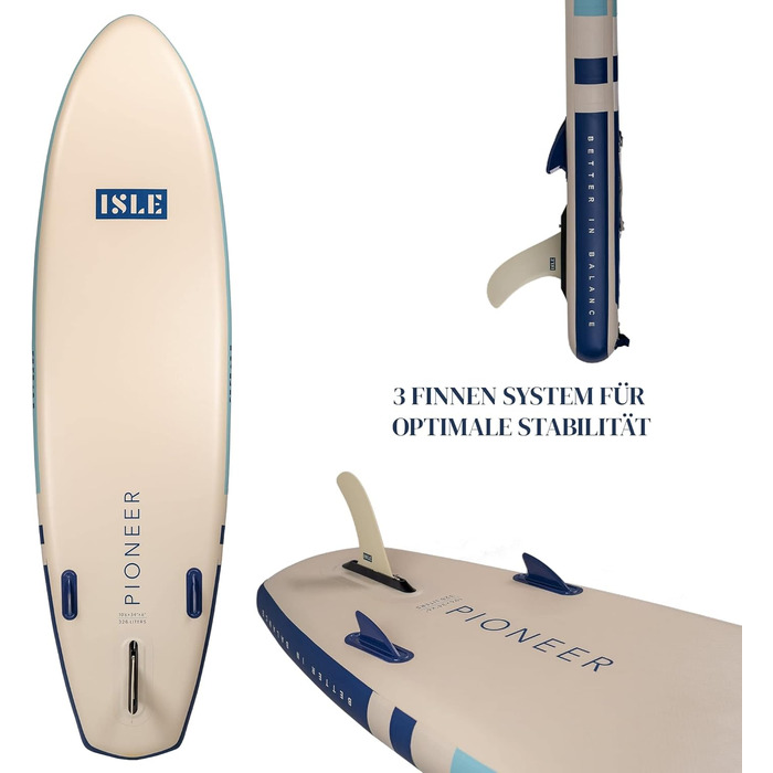 Надувна SUP-дошка ISLE Pioneer з веслом, рюкзаком, насосом, 3-плавникова система, страхувальний трос, дизайн Каліфорнія – для початківців