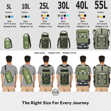 Водонепроникний рюкзак STOVER Dry Bag, 40 л, для каякінгу та водних активностей, з надійним Roll-Top, плаваюча сумка з фронтальною кишенею та світловідбиваючим елементом (Зелений)