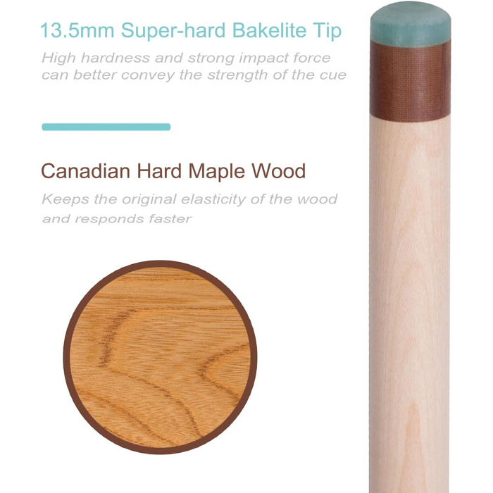 Білльярдний кий CUEELF Heavy Hitter для брейків, 652 г, 3 частини з твердою зеленою бакелітовою вершиною, склеєне дерево, пофарбований, 21 oz, цукровий/медовий
