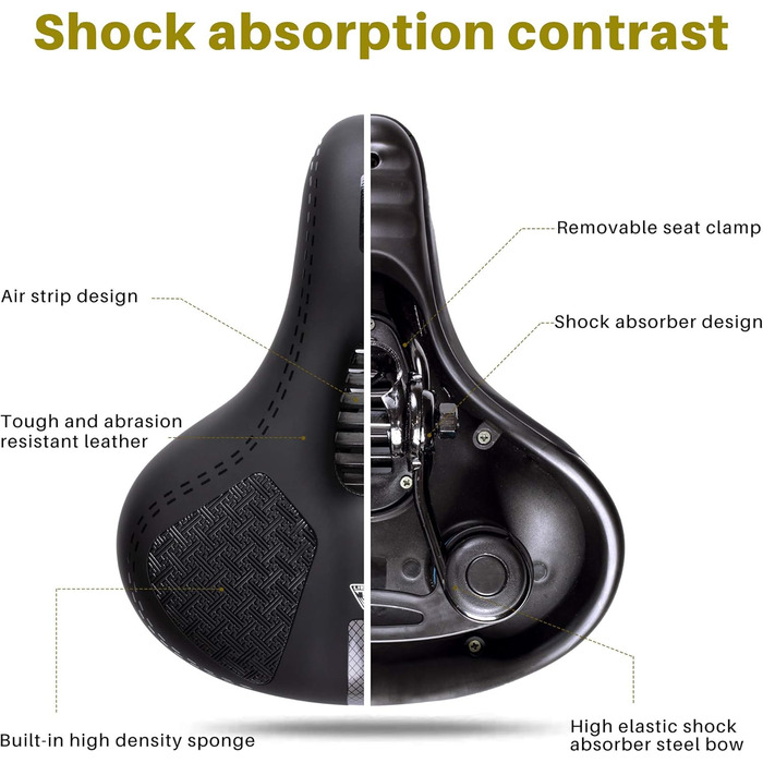 Зручний велосипедний сідло великого розміру з регулятором дощу та світловідбиваючими смугами для чоловіків/жінок, з амортизатором, сумісний з більшістю велосипедів