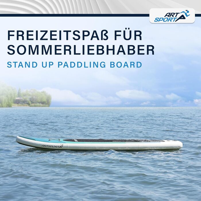 Набір для SUP-бордингу ArtSport Stand Up Paddle Board надувний 320 см, до 150 кг: з поводком, насосом, веслом, сумкою та аксесуарами - блакитно-смугастий