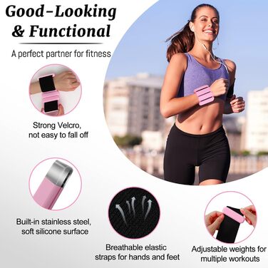 Ваги для зап'ястя та кісточки Omtofo, 2 шт (по 0,45 кг), регульовані, для йоги, танців, пілатесу, аеробіки, кардіо, ходьби, зелено-рожеві