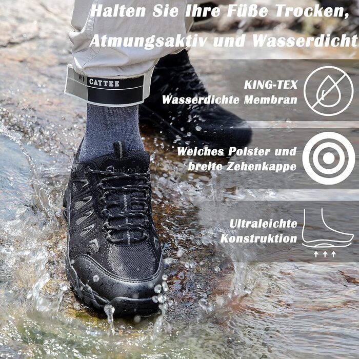 Черевики для хайкінгу SHULOOK чоловічі водонепроникні легкі трекінгові черевики з підтримкою щиколотки, неслизькі спортивні кросівки для кемпінгу та хайкінгу (47 EU, Чорний)