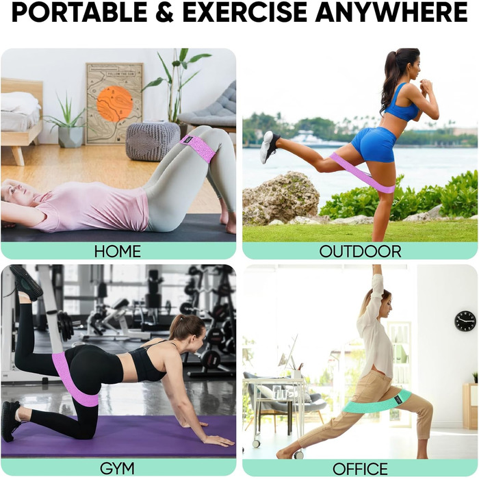 Стрічки опору для фітнесу [3 шт.] для сідниць та стегон, антиковзкі фітнес-стрічки для жінок/чоловіків, силові тренування, йога, пілатес (Чорний, фіолетовий, зелений)