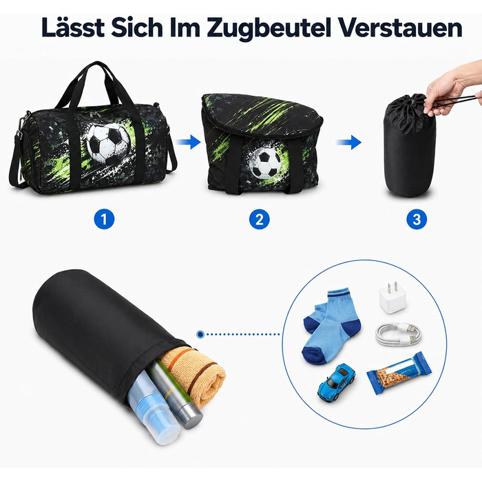 Спортивна сумка для дітей LEDAOU: сумка для плавання та подорожей з відділенням для взуття та вологих речей (футбольна, чорна)
