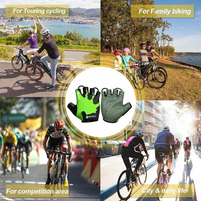 Велосипедні рукавички чоловічі літні напівпальцеві MTB, рукавички для гірського велосипеда/шосе, велосипедні рукавички для відпочинку чоловічі та жіночі, дихаючі, неслизькі, амортизуючі, зелені