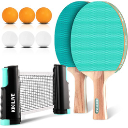 Набір для пінг-понгу для 2 гравців – 2 ракетки, сітка, 6 м'ячів – для гри в приміщенні та на вулиці, блакитний/зелений