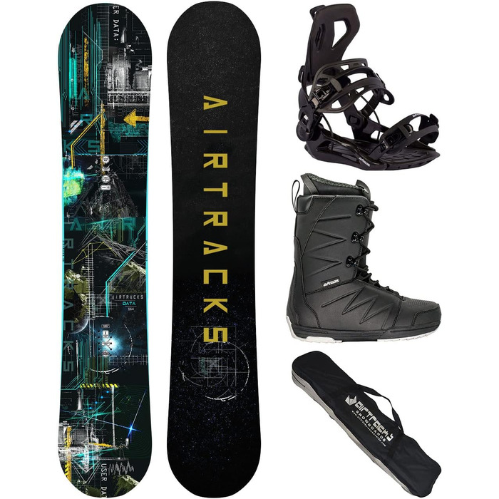 Комплект для сноуборду Airtracks: широкий сноуборд Flat Rocker 155 см + кріплення Master FASTEC + черевики Star Black 43 + чохол