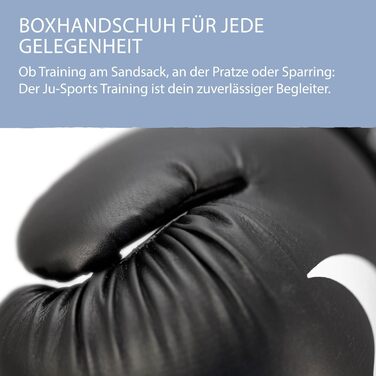 Боксерські рукавички Ju-Sports 10 oz для тренувань, чорні, PU шкіра, з фіксованим великим пальцем і липучкою, для чоловіків і жінок