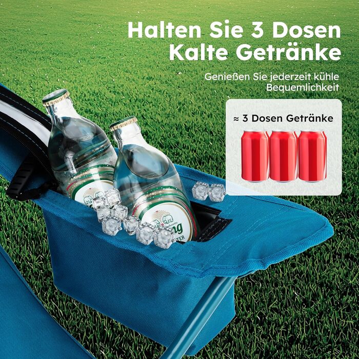 HIGH POINT SPORTS 2 шт. Складний стул для кемпінгу, риболовлі та відпочинку на природі. Зручний, з підстаканником та холодильником, до 120 кг, блакитний