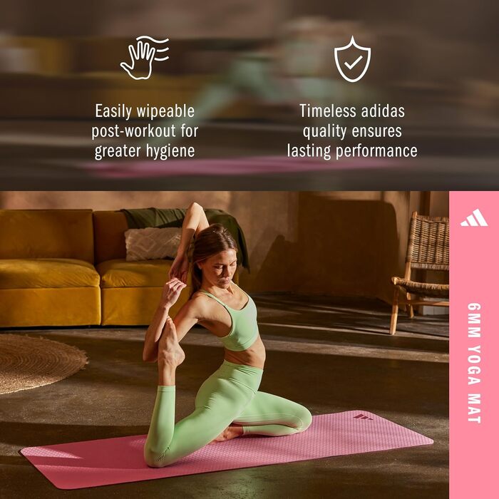 Килимок для йоги Adidas 6 мм, протиковзаючий, з перероблених матеріалів (176 x 61 см), Pink Fusion