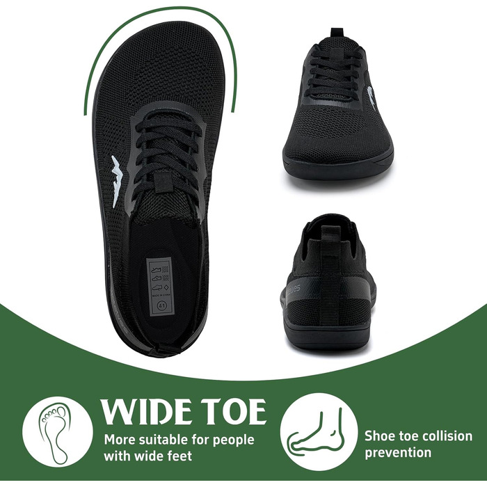 Взуття для ходьби без шкарпеток WateLves: чоловічі та жіночі мінімалістичні трейлранні кросівки, легкі, дихаючі, для фітнесу, 41 EU, чорний