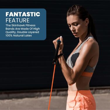 Стрічки для фітнесу SKINHAWK Premium: 5 еластичних стрічок, набір для тренувань з ручками, манжетами, сумкою та кріпленням для дверей. До 150lbs.
