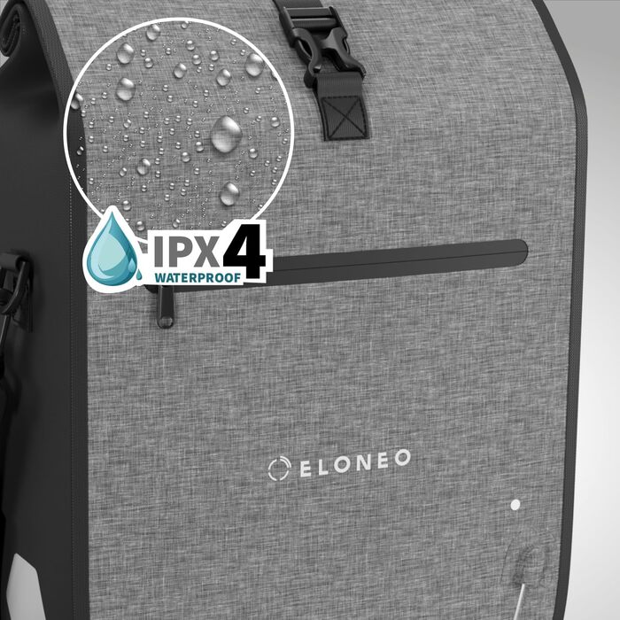 Велосипедна сумка ELONEO для багажника з LED-підсвіткою, 28 л, водонепроникна, з ручкою та плечовим ременем, сіра