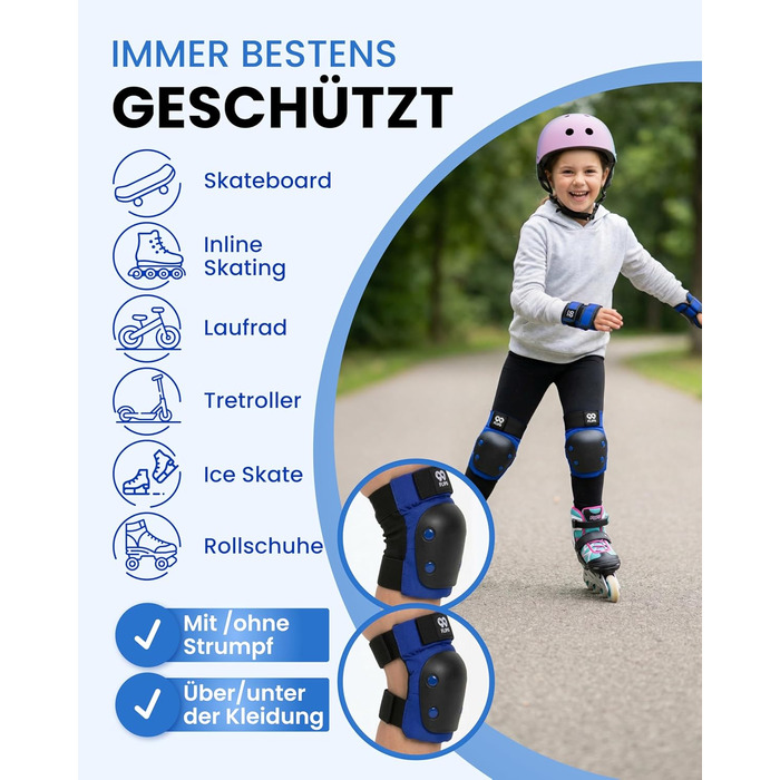 Захист для колін та ліктів 99FLIPS для дітей (3-12 років) - комплект для роликів, скейтборду, самокату - XS/S/M (Ocean Blue)
