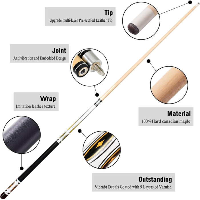 Набір київ для більяру Moyan (2 шт.), 58 дюймів, 2 частини, кленова деревина