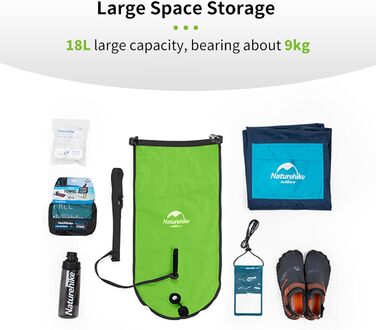 Надувна плавуча рятувальна подушка Naturehike 18L, водонепроникний мішок для сухого зберігання з двома повітряними камерами для відкритої води та триатлону, ультралегка Swim Bubble для безпечного снорклінгу, рафтингу, катання на човнах (світло-зелена)