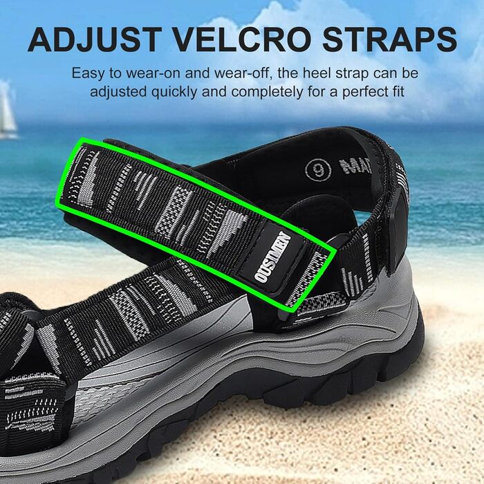 Чоловічі трекінгові сандалі SYKT для туризму та відпочинку на природі (чорний, сірий, 44 EU)