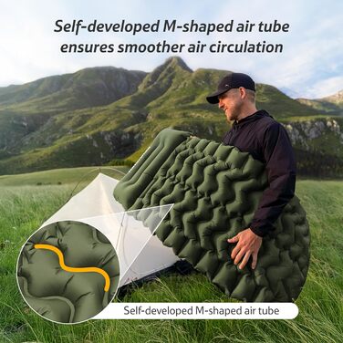 Килимок для кемпінгу Naturehike, Ultraleichte, з інтегрованим насосом, для велосипедних походів, армійний зелений, двомісний