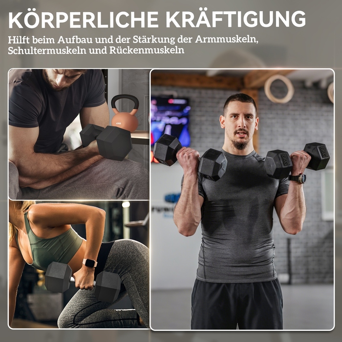 Набір гантелей Hexagon, 2 шт. з рифленим руків'ям, набір коротких гантелей з чавуну, 2 x 6 кг, гантелі для чоловіків та жінок, для дому, спортзалу, силових тренувань