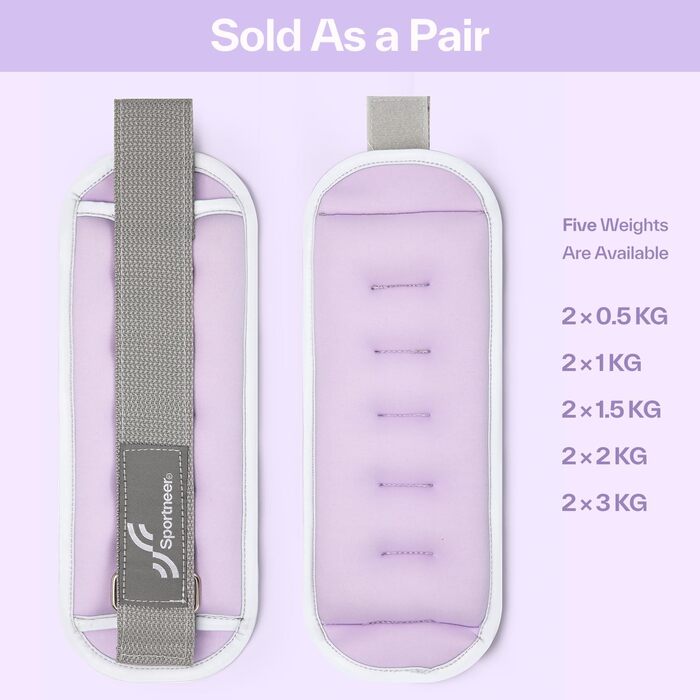 Утяжелители для рук и ног Sportneer 3кг (пара) фиолетовые - манжеты для фитнеса, бега, силовых тренировок