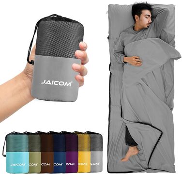 Легкий шовковий спальний мішок для подорожей 2в1, мікрофібра, компактний, для кемпінгу, туризму, готелів, зелений (сріблясто-сірий)