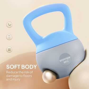 Гантель SPORTNOW Soft Kettlebell 8 кг з нековзким ручним захопленням для дому, фітнесу та силових тренувань