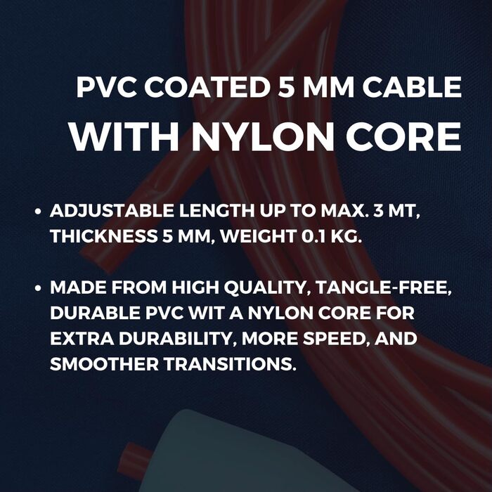 Стрибкове канат Elevate Speed Rope MAX - професійний, з міцного PVC, з нейлонового сердечника, 5 мм, довжина до 3 метри, з червоними ручками