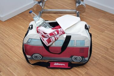 Сумка через плече BRISA VW у вигляді ретро-автобуса Volkswagen T1 Bulli, спортивна, червоно-бежева, 50x25x26 см