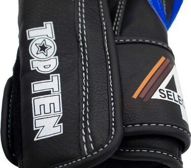 Боксерські рукавички TOP TEN '4Select' з натуральної шкіри (синьо-чорні, 16 oz, стандартні)