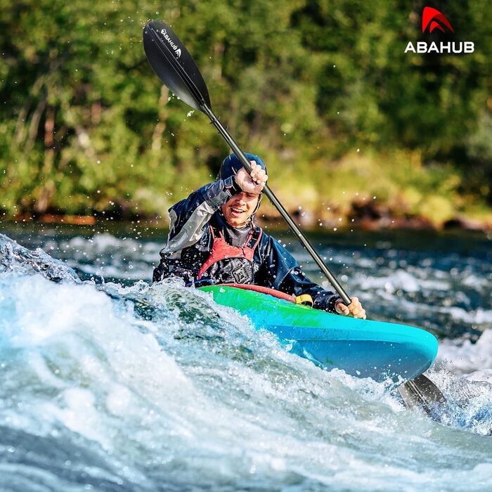 Весло для каяка Abahub 230 см алюмінієве, подвійне, з мотузкою, для каяків, байдарок, каное, чорне