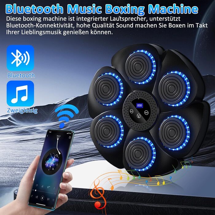 Музична бокс-машина Yeelan з Bluetooth, LED підсвіткою, настінна, з боксерськими рукавицями для дорослих і дітей, для тренувань і зняття стресу, чорна+фіолетова