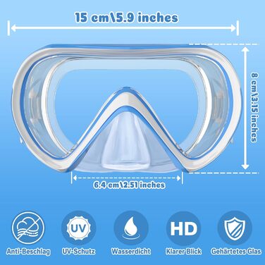 Дитячі маски для снорклінгу COOLOO з наголов'ям, 180° панорама, HD, анти-запар, анти-тік, для дітей 4-16 років (3-Блакитний)