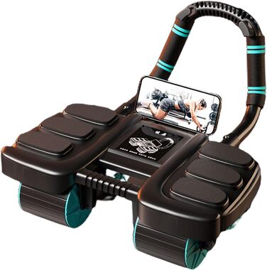 Колесо для пресу Ab Roller Wheel, тренажер для пресу з 4 колесами, для зміцнення м'язів кора, автоматичний відскок, чорний
