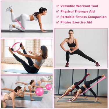 Pilates Ring Set Goocrun: кільце для пілатесу, еспандер, м'яч та слайдери для домашніх тренувань. Рожевий колір.