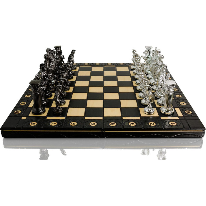 Шахи Master of Chess Spartan 40x40 см, металізована пластикова фігура, дерев'яна дошка, антик Рим, класична настільна гра