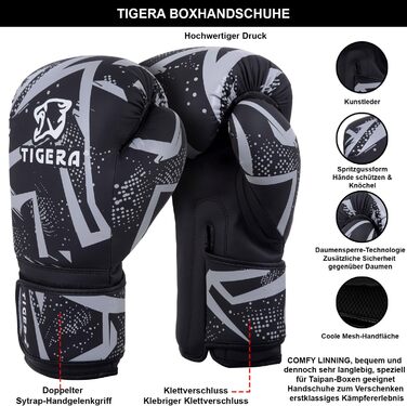 Боксерські рукавички Tigera 10oz/12oz/14oz/16oz для тренувань, спарингу, ММА, Муай Тай, кікбоксингу, чоловічі та жіночі, сірі, 14oz