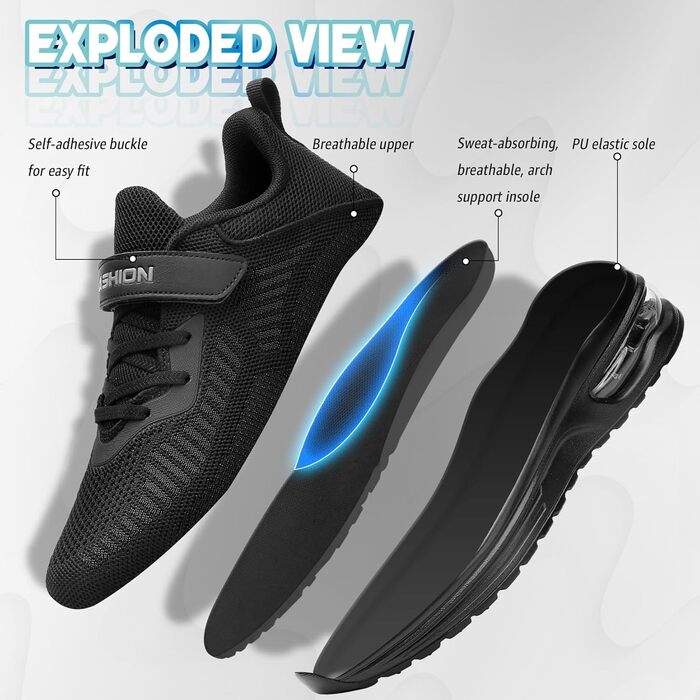 Дитячі кросівки ASHION для хлопчиків та дівчаток: м'які, гнучкі, стабільні, для фітнесу та занять у залі (36 EU, чорний)